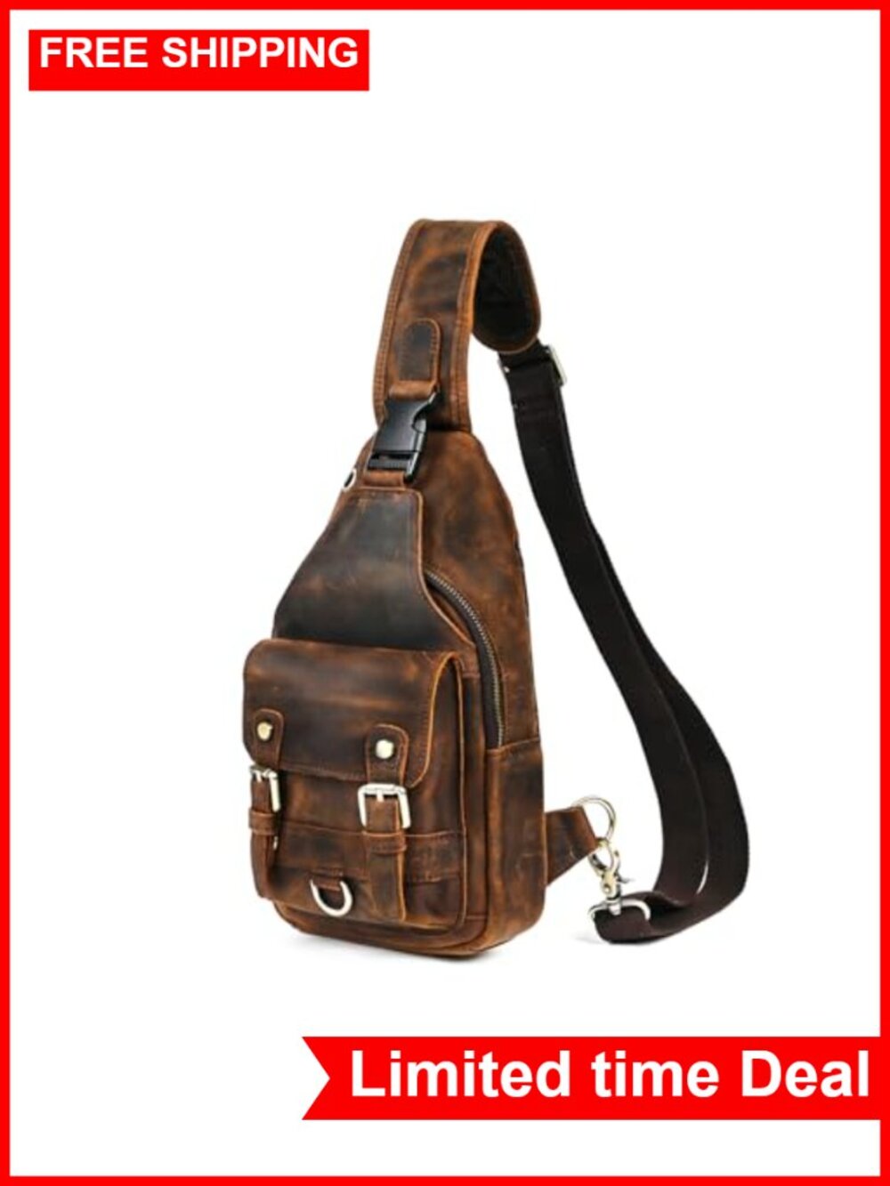Genuine Leather Hiking Travel DayPack Sling Crossbody Triangle Chest Pack